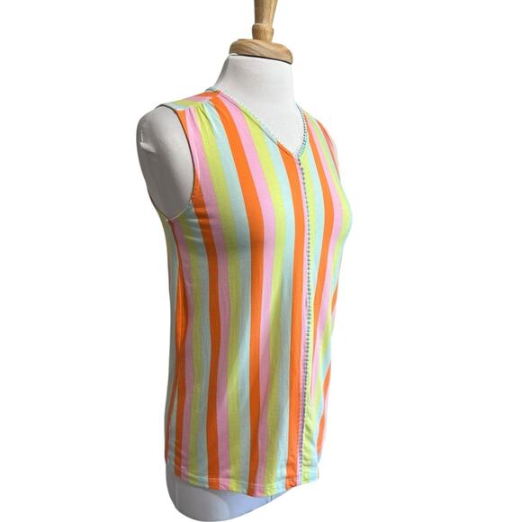 LANDS END Neon Colorblock Stripe Tank Sleeveless Top Women's S 6/8 - Picture 2 of 6